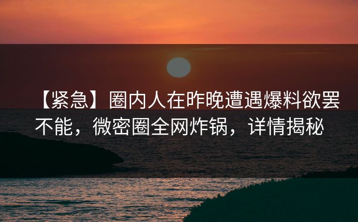【紧急】圈内人在昨晚遭遇爆料欲罢不能，微密圈全网炸锅，详情揭秘
