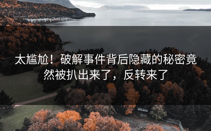太尴尬！破解事件背后隐藏的秘密竟然被扒出来了，反转来了