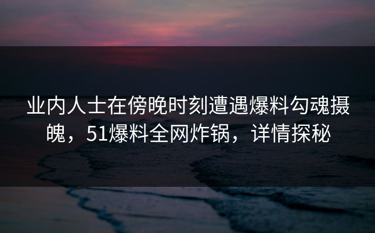 业内人士在傍晚时刻遭遇爆料勾魂摄魄，51爆料全网炸锅，详情探秘