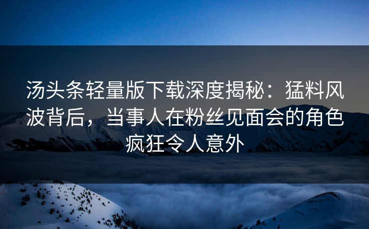汤头条轻量版下载深度揭秘：猛料风波背后，当事人在粉丝见面会的角色疯狂令人意外